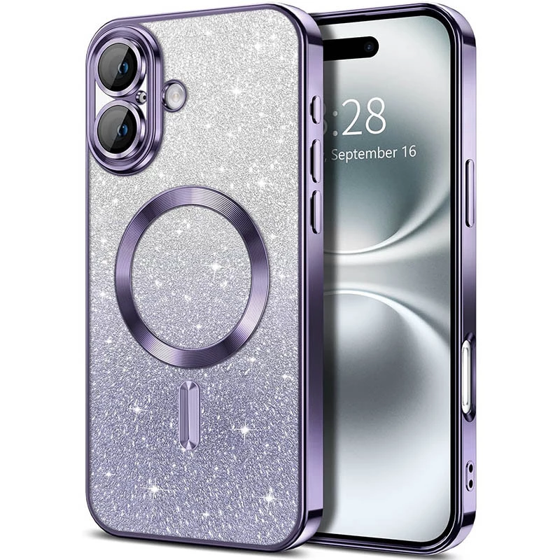 Чохол з блискітками, захисними лінзами на камеру та MagSafe на Apple iPhone 16 Plus – Фіолетовий / Deep Purple. Фото 2 з 4