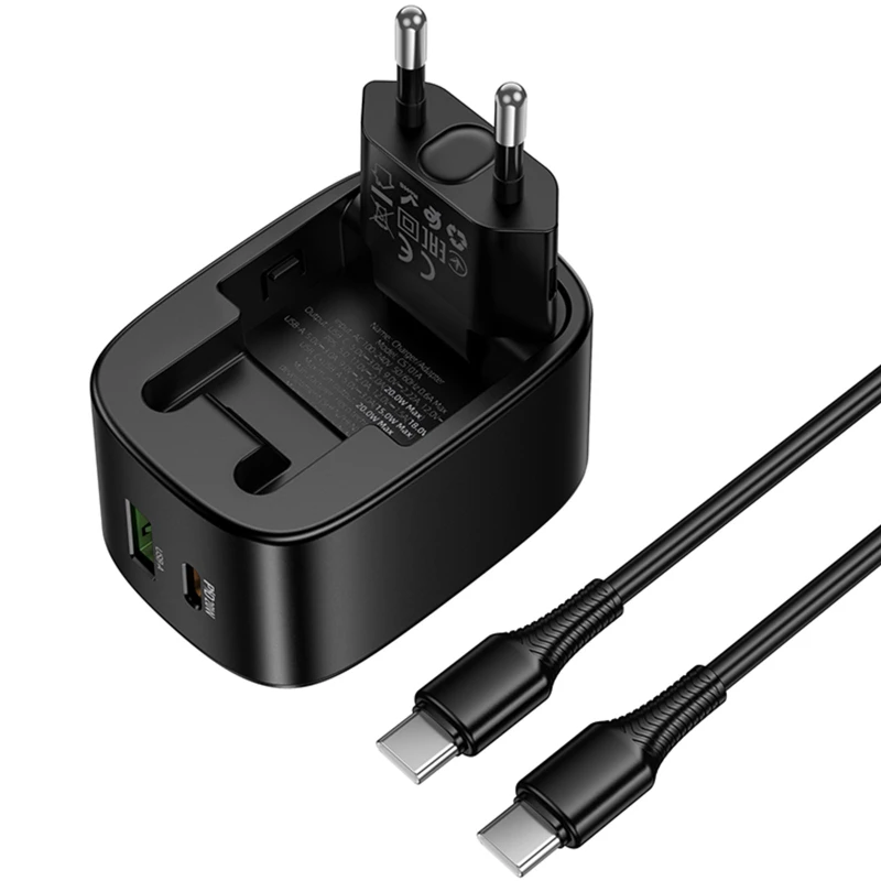 МЗП Hoco CS101A Folding PD20W+QC3.0 (1USB-A/1C) + кабель Type-C to Type-C – Black. Фото 3 з 6