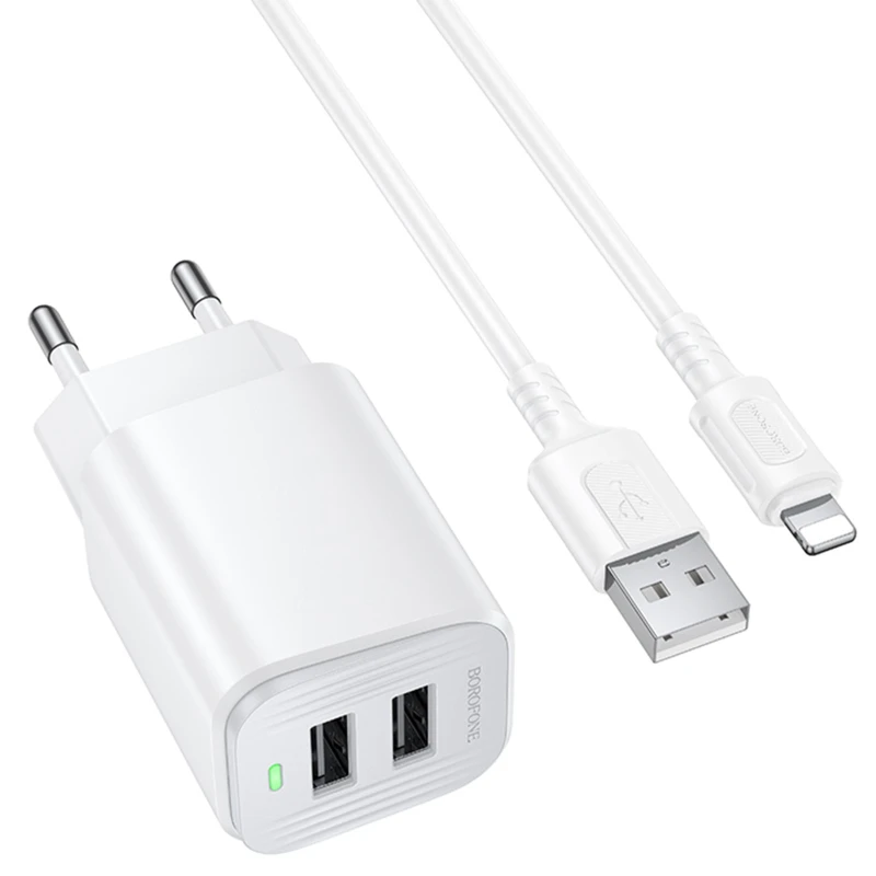 МЗП Borofone BAS81A Star 10.5W (2USB-A) + кабель USB to Lightning – White. Фото 1 з 4