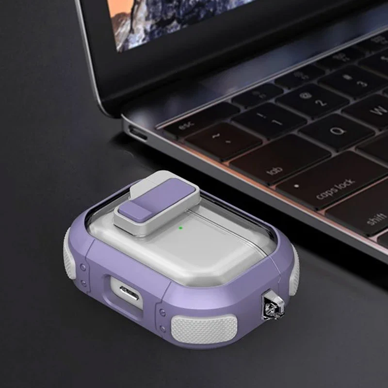 Футляр протиударний Locking Button для навушників Airpods Pro 3 – Light Purple. Фото 2 з 6