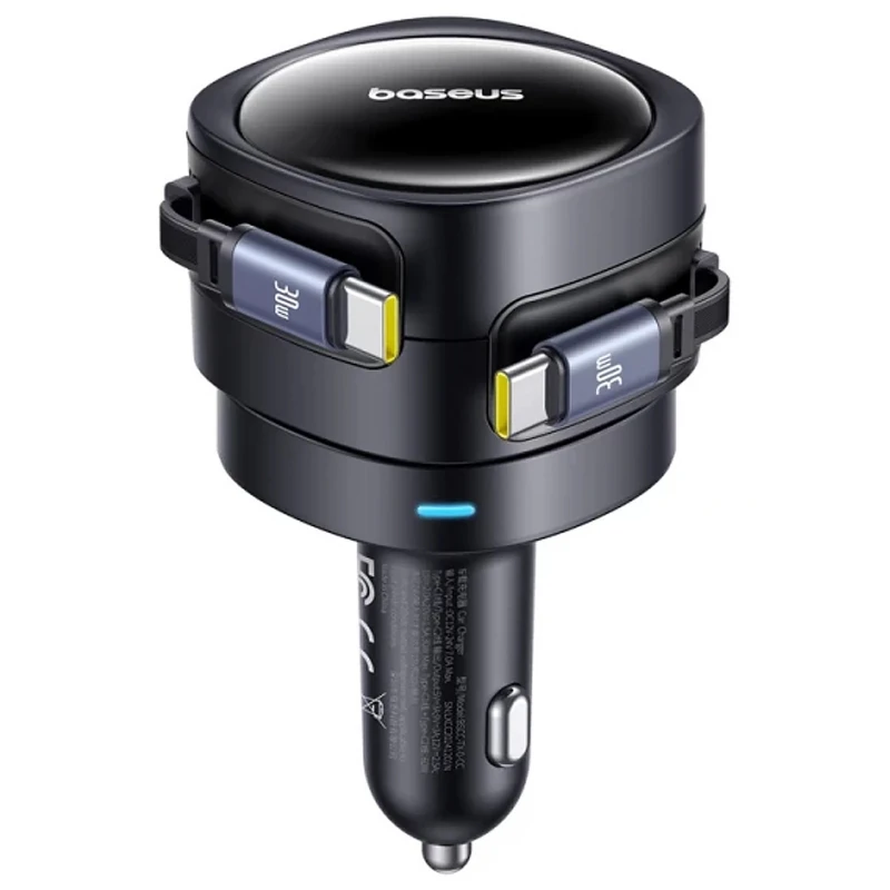 АЗП Baseus Enjoyment Max PD60W with retractable cable (2USB-C) (C00035507121) – Cosmic Black. Фото 2 з 4