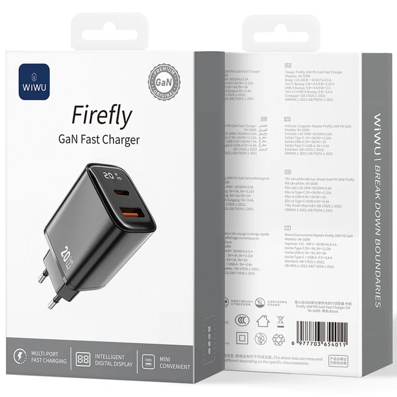 МЗП WIWU G009 Firefly PD20W+QC3.0 GaN (1USB-A/1C) – Black. Фото 2 з 3