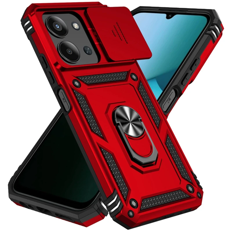 Ударопрочный чехол Ummi Camshield Serge Ring (in box) для Xiaomi Poco C85 (Global) – Красный / Red. Фото 2 из 3