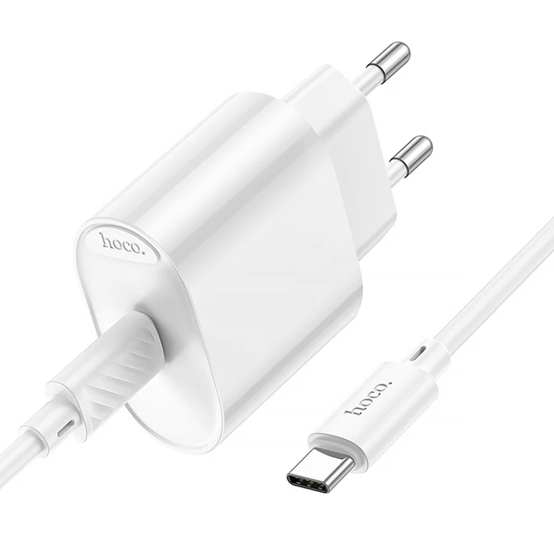 МЗП Hoco C109A Fighter PD20W (1USB-C) + кабель Type-C to Type-C – White. Фото 3 з 6