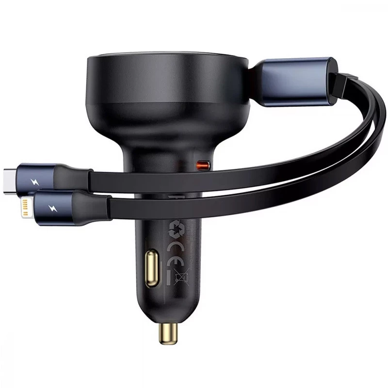 АЗП Baseus Enjoyment Pro 60W (1USB-C) + висувний кабель Type-C (C00057802111-01) – Cluster Black. Фото 4 з 12