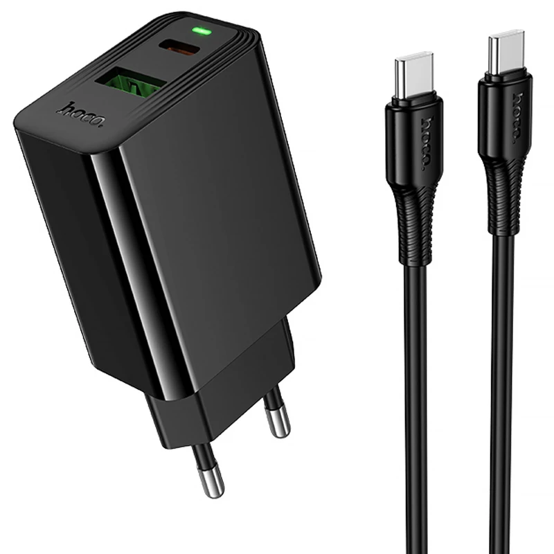 СЗУ Hoco CS95A Leader PD30W+QC3.0 (1USB-A/1C) + кабель Type-C to Type-C – Black. Фото 1 из 7