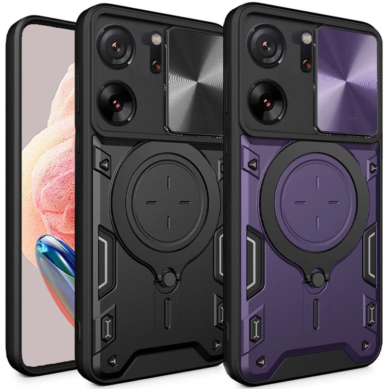 Ударостійкий чохол Bracket Ringstand із захисною шторкою для камери на Xiaomi 13T фото 1 з 2