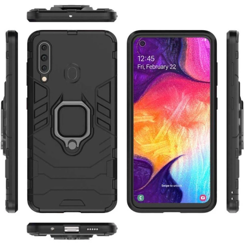 Протиударний чохол Transformer з кільцем на Vivo Y15 / Y17 – Чорний / Soul Black. Фото 3 з 6