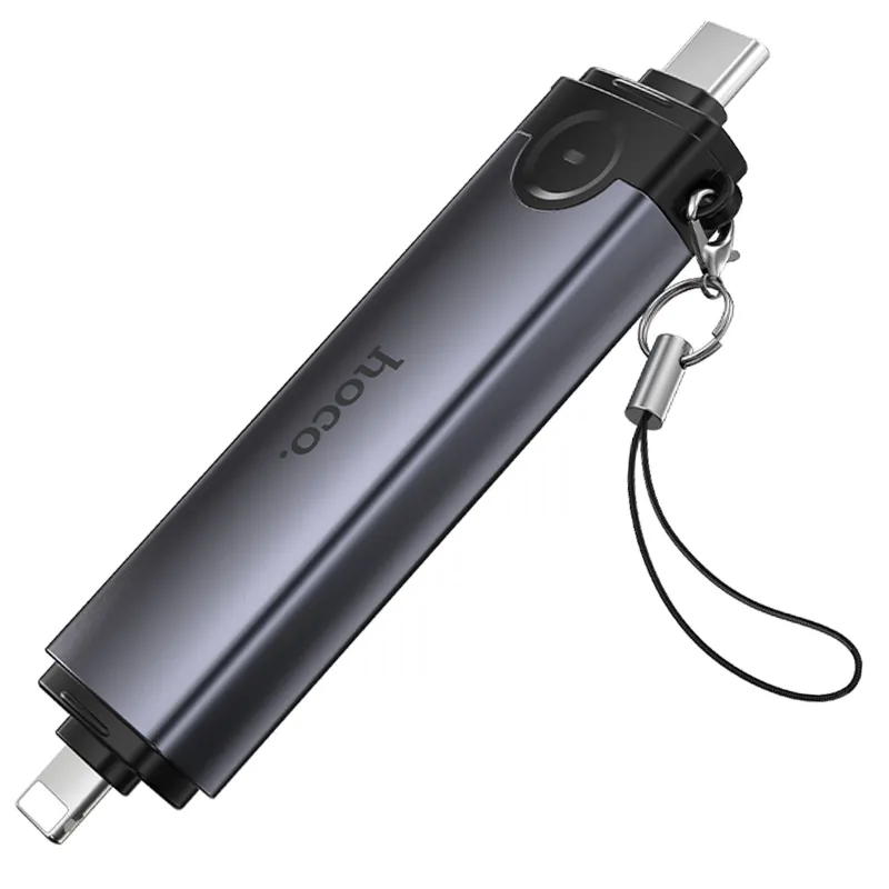 Картридер Hoco HB56B Victory 5in1 Type-C/Lightning to SD/TF3.0 + USB 2.0 – Metal gray. Фото 3 з 6