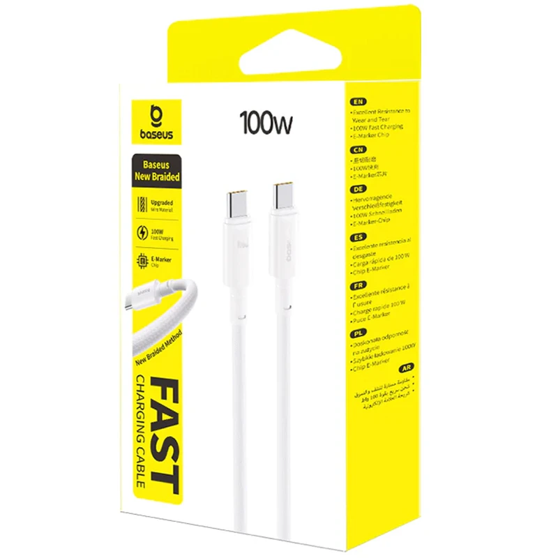 Дата кабель Baseus New Braided Type-C to Type-C 100W (2m) (E0426V) – Moon White. Фото 3 з 3