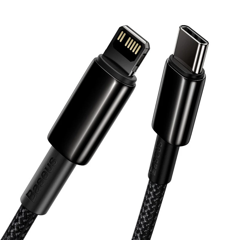 Дата кабель Baseus Tungsten Gold Type-C to Lightning PD 20W (1m) (CATLWJ) – Чорний. Фото 2 з 5