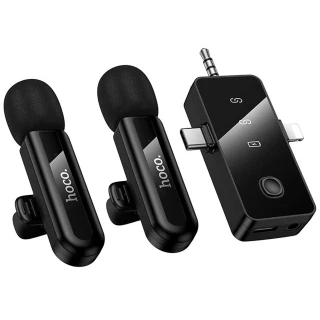 Петличный беспроводной микрофон Hoco L20C Fair dual-mic 3in1 (Lightning/Type-C/3.5) фото 1 из 2