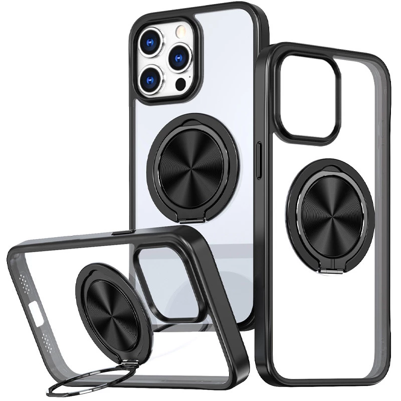 TPU+PC чехол с магнитом и кольцом для Apple iPhone 12 Pro (6.1") – Черный. Фото 1 из 3