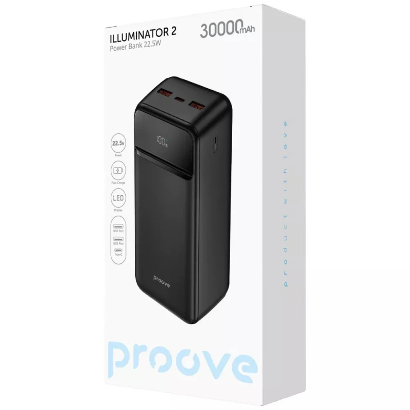 Портативний ЗП Proove Illuminator 2 22.5W 30000 mAh – Black. Фото 3 з 3