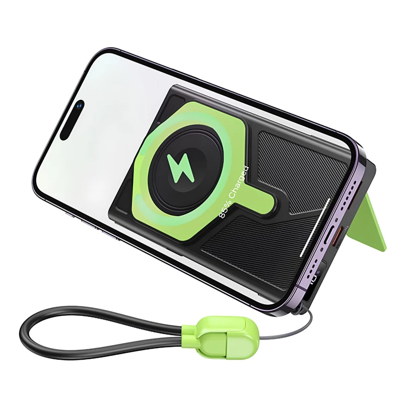 Портативний ЗП Power Bank Hoco DB83 22.5W+PD20W з БЗП+Watch 10000 mAh – Black / Green. Фото 4 з 6