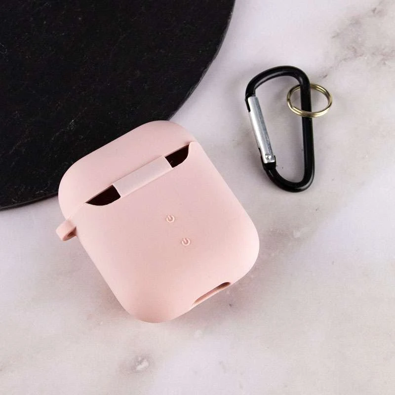 Силіконовий футляр з мікрофіброю для навушників Airpods 1/2 – Рожевий / Pink Sand. Фото 4 з 5