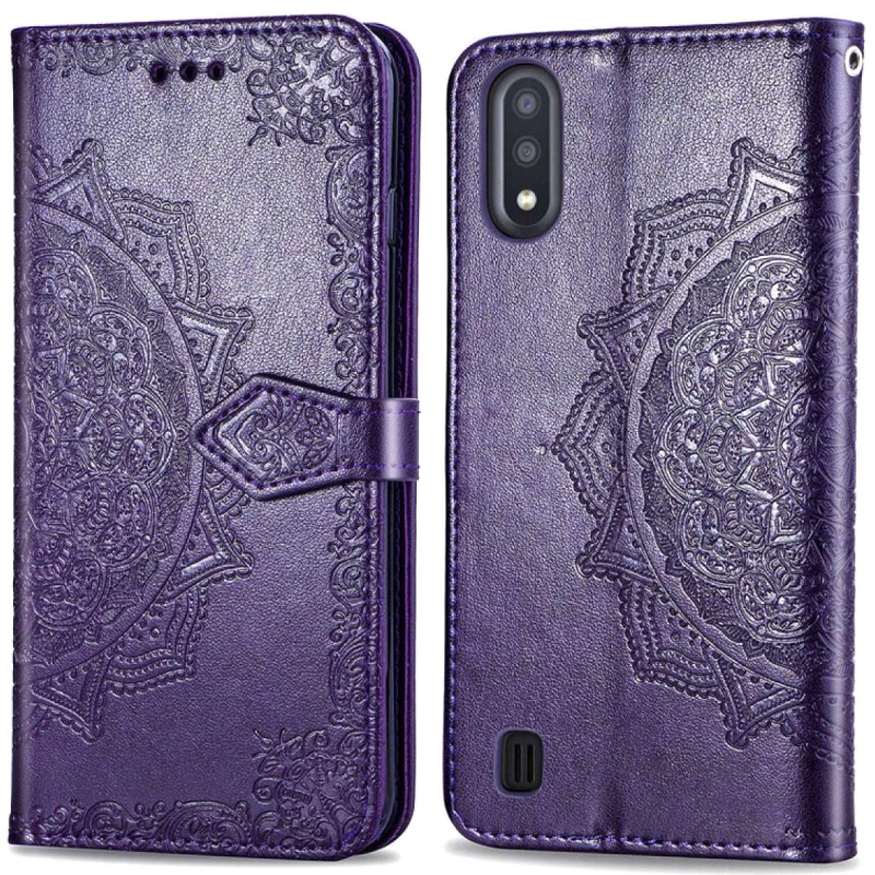 Кожаный чехол-книжка Art Case с визитницей для Samsung Galaxy A01 – Фиолетовый. Фото 2 из 7