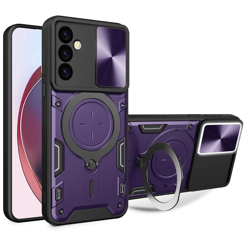Ударостійкий чохол Bracket Ringstand із захисною шторкою для камери на Samsung Galaxy S24 FE – Purple. Фото 1 з 4
