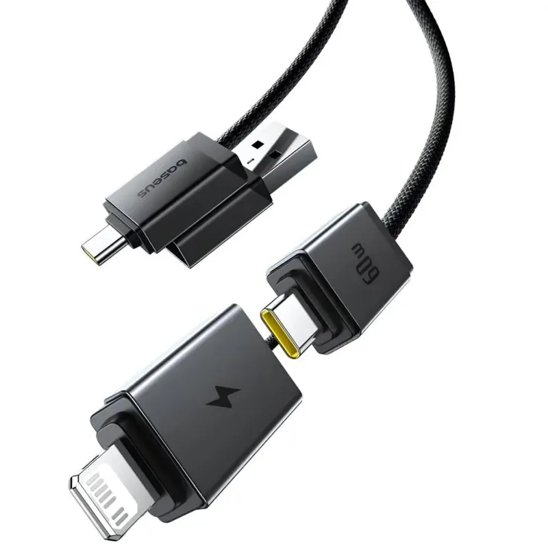 Дата кабель Baseus Versatile Two-for-Two USB/Type-C to Type-C/Lightning 60W (1m) (CB000162) – Cosmic Black. Фото 4 з 6