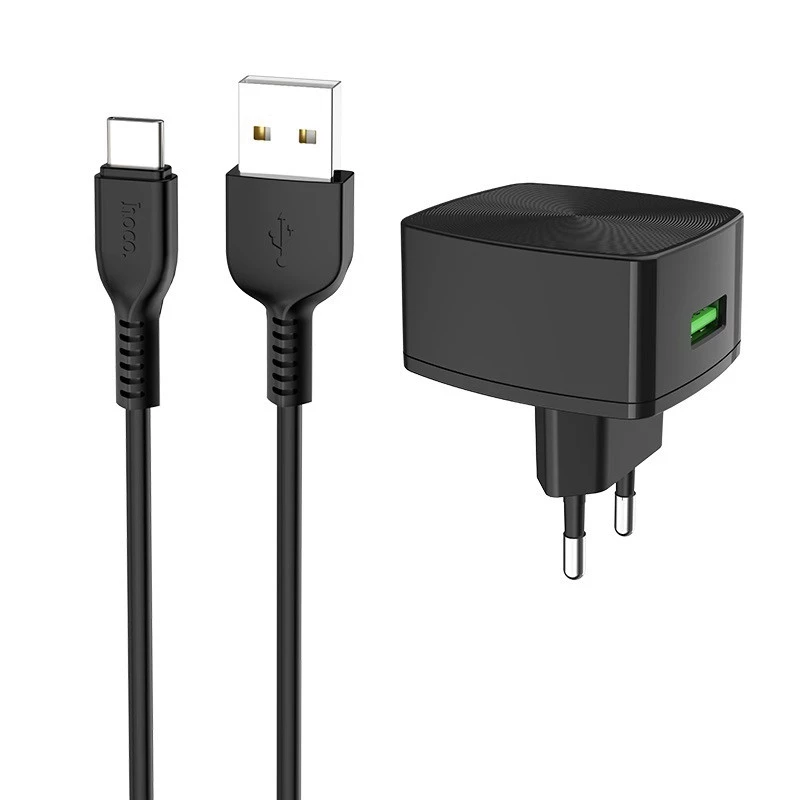 

СЗУ Hoco C70A QC3.0 (1USB/3A) + Type-C (Черный), Чорний