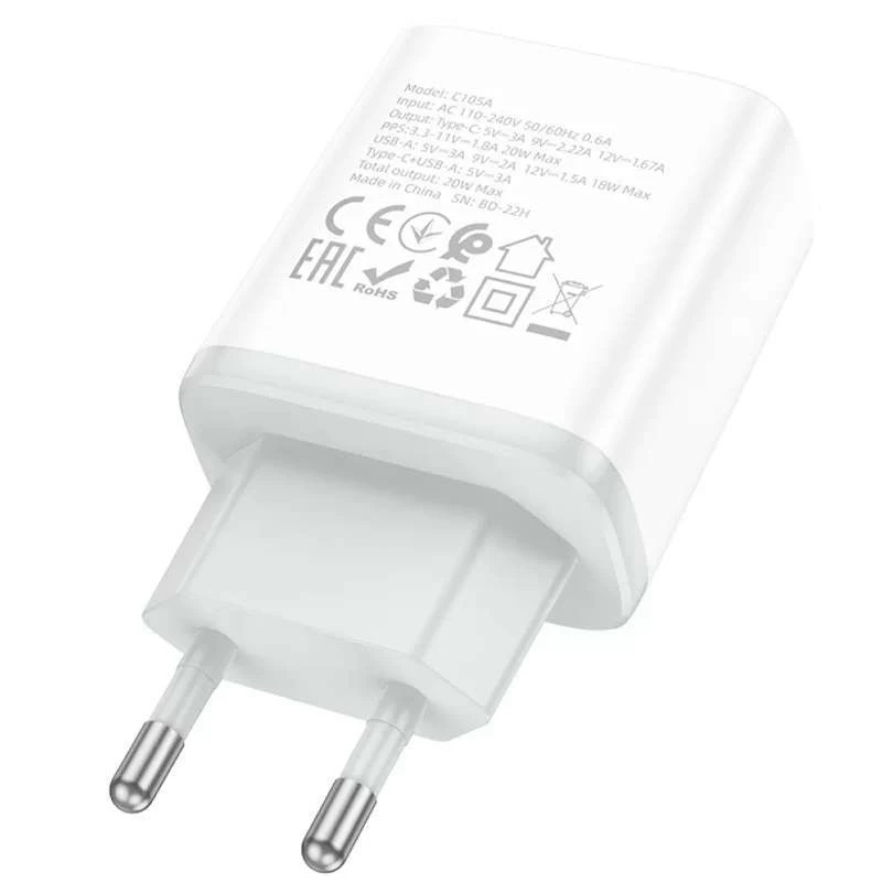 МЗП HOCO C105A Stage PD20W+QC3.0 – White. Фото 5 з 6