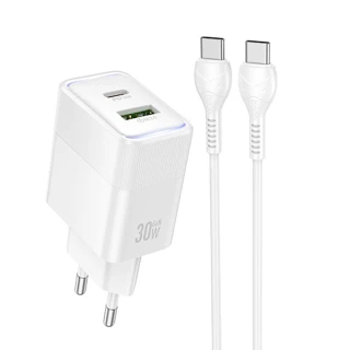 СЗУ Hoco CS112A Lounge PD30W+QC3.0 (1USB-A/1C) + кабель Type-C to Type-C фото 1 из 4
