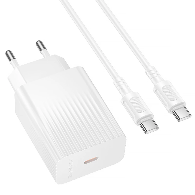 МЗП Borofone BAS73A Source PD20W (1USB-C) + кабель Type-C to Type-C – White. Фото 3 з 5