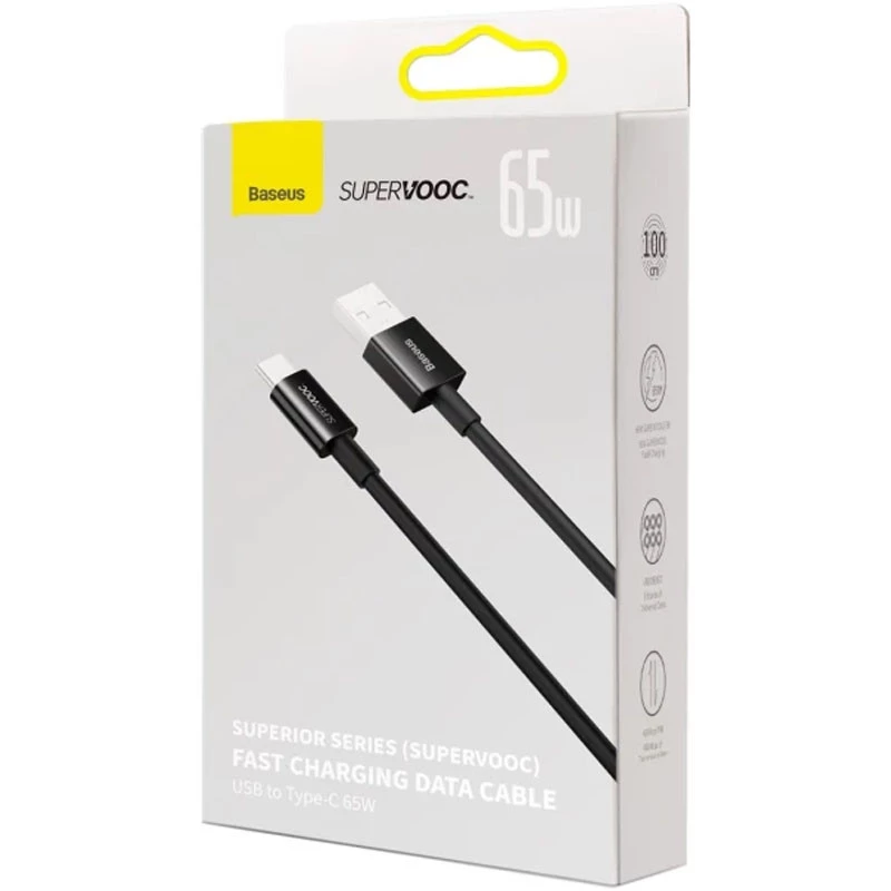 Дата кабель Baseus Superior Series (SUPERVOOC) Fast Charging USB to Type-C 65W 1m (CAYS00090) – Black. Фото 5 з 7