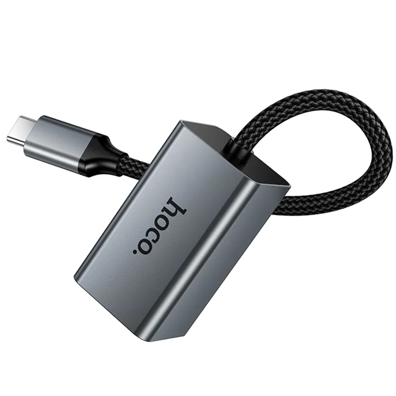 Переходник Hoco UA48 Type-C to RJ45 100 Mbs (0.15m) – Metal gray. Фото 5 из 6