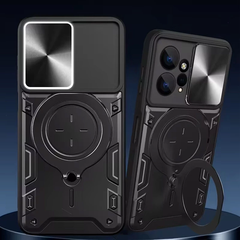 Ударостійкий чохол Bracket Ringstand із захисною шторкою для камери на Xiaomi Redmi Note 12 4G – Black. Фото 3 з 7