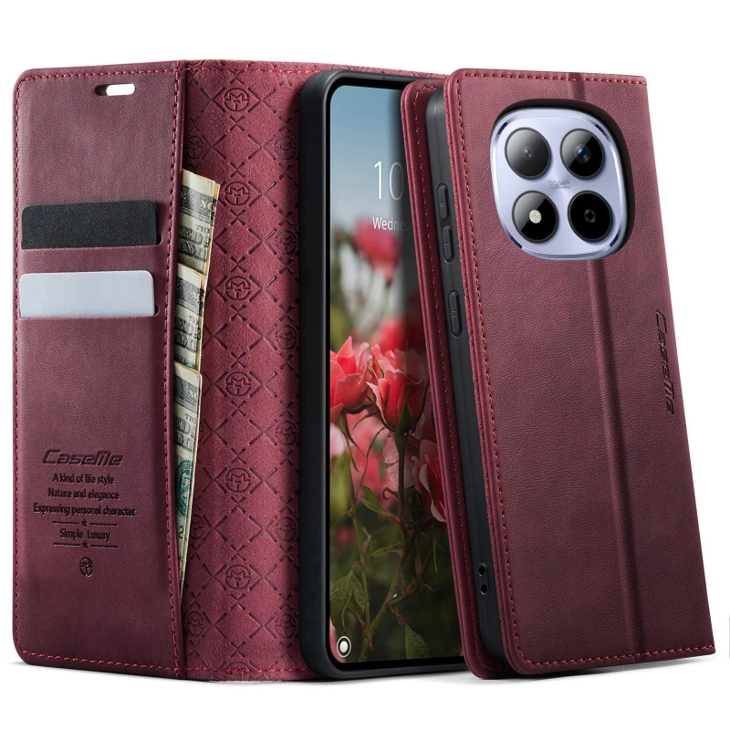 Шкіряний чохол-книжка CaseMe Velvet Matte для Xiaomi Redmi Note 15 Pro+ 5G – Red. Фото 2 з 6