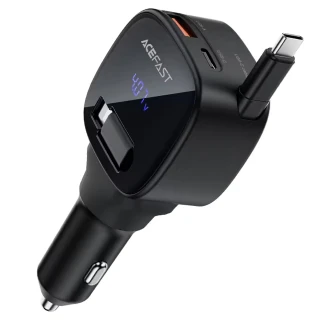 АЗП Acefast B17 PD30W+QC3.0 total 95W (1USB-A/1C) with retractable cable Type-C фото 1 з 4