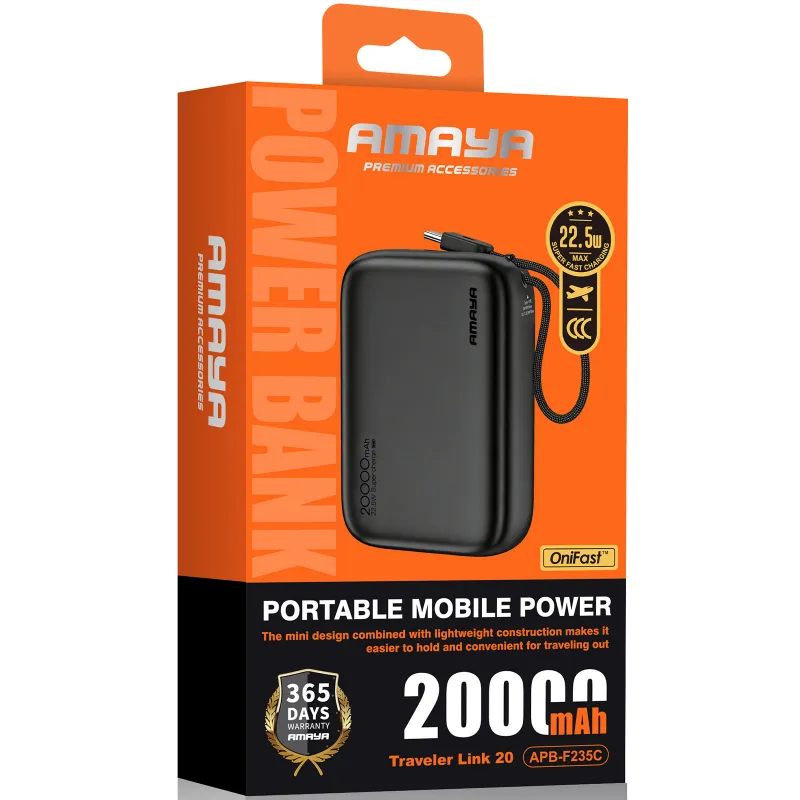 Портативное ЗУ Power Bank Amaya F235C PD22.5W with cable 20000 mAh – Black. Фото 2 из 2
