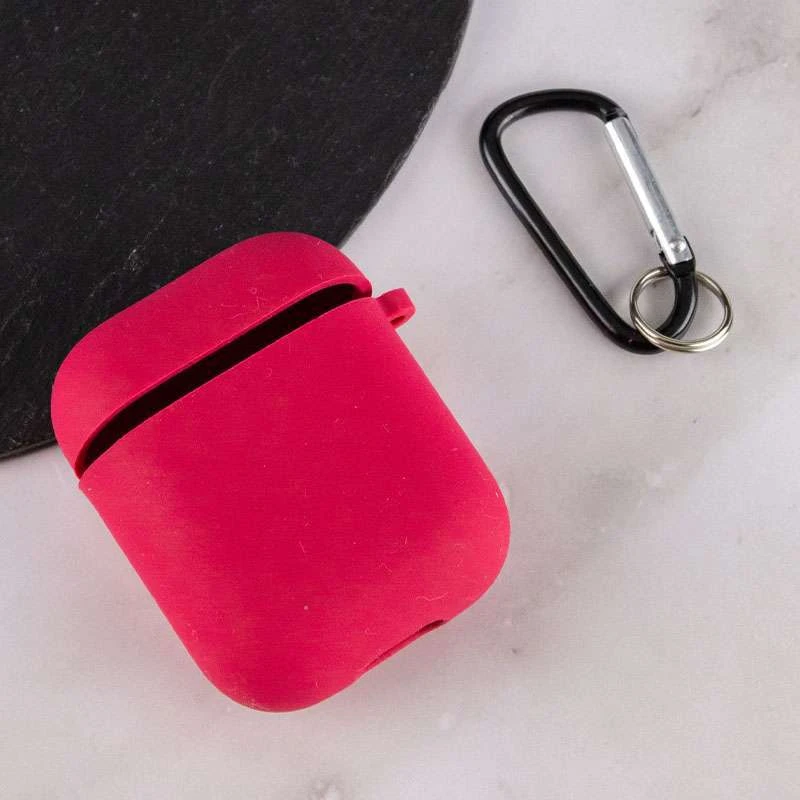 Силіконовий футляр з мікрофіброю для навушників Airpods 1/2 – Червоний / Rose Red. Фото 3 з 6