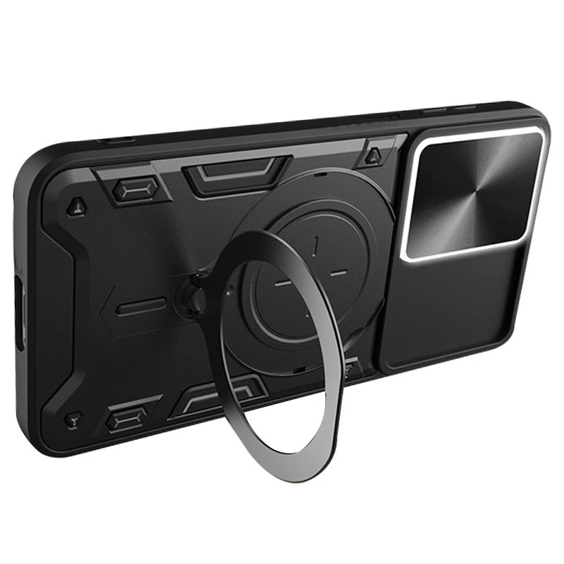 Ударопрочный чехол Bracket Ringstand с защитной шторкой для камеры для Xiaomi Redmi Note 10 Pro – Black. Фото 4 из 5
