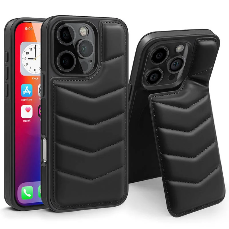 Шкіряна накладка Пуховик з Magnetic Safe на Apple iPhone 16 Pro – Black. Фото 1 з 6