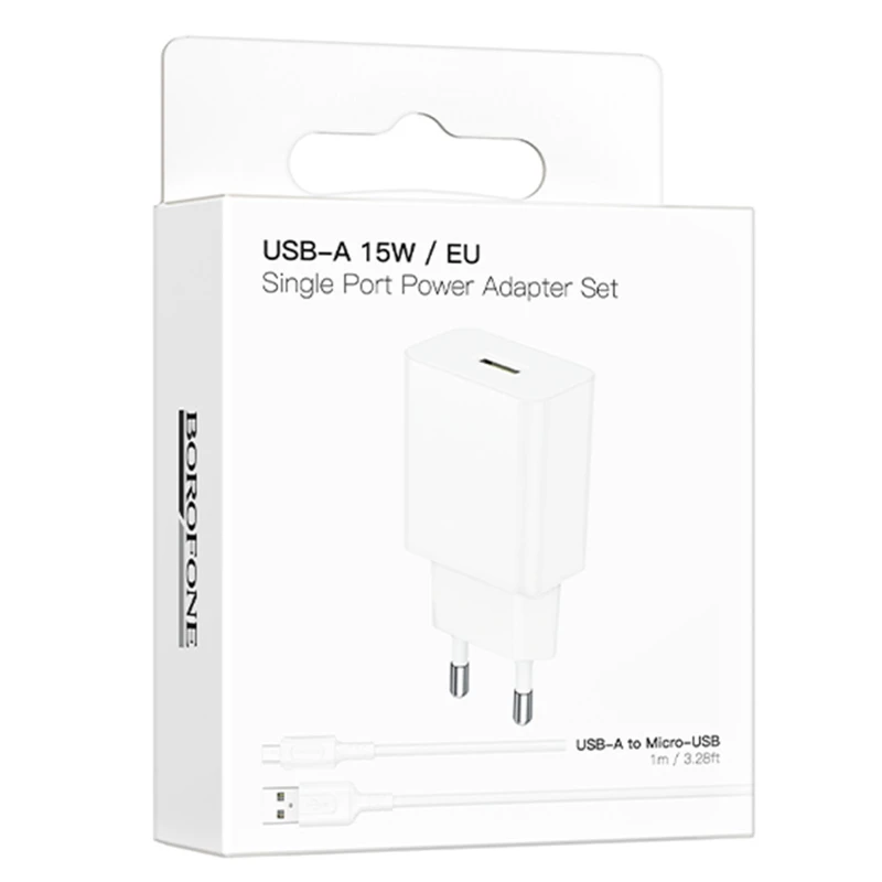 СЗУ Borofone BA111A Star QC3.0 (1USB-A) + кабель USB to MicroUSB – White. Фото 3 из 3