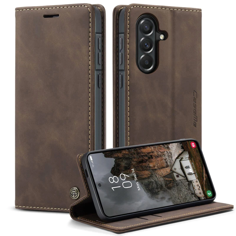 Кожаный чехол-книжка CaseMe Velvet Nubuck для Samsung Galaxy A56 5G – Coffee. Фото 2 из 4