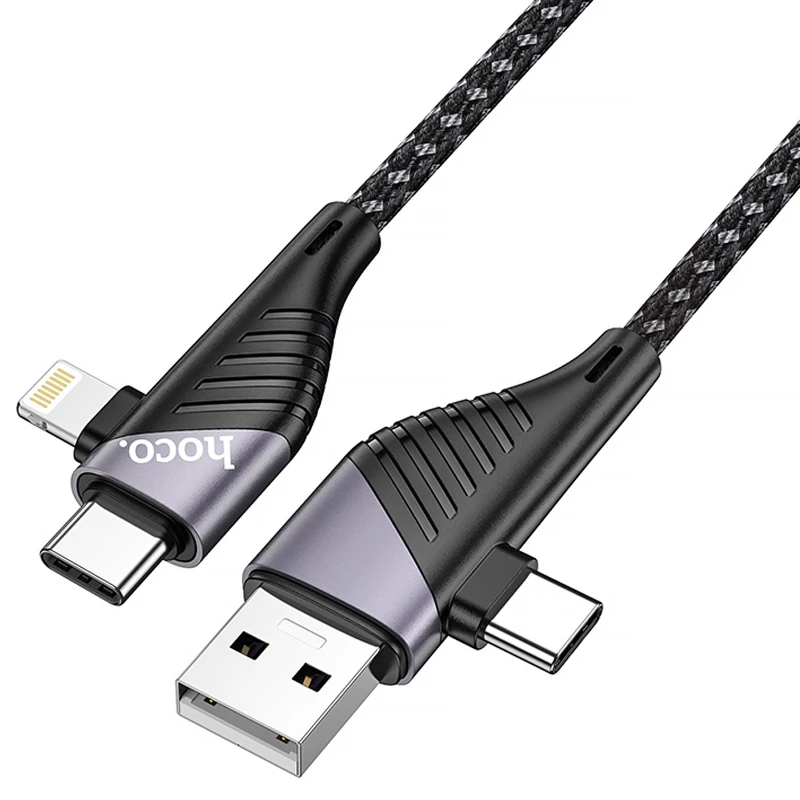 Дата кабель Hoco U95 Freeway 4in1 USB/Type-C to Type-C/Lightning 60W (1.2m) – Black. Фото 4 из 12