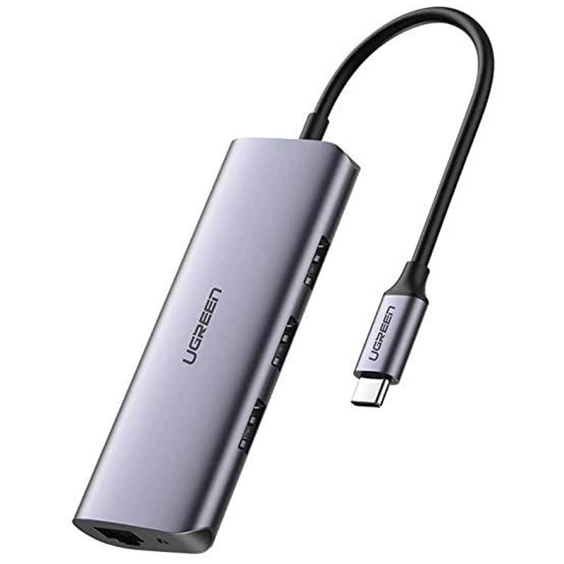 

Переходник HUB UGREEN CM252 USB-C to 3xUSB 3.0+RJ45+USB-C (Gray)