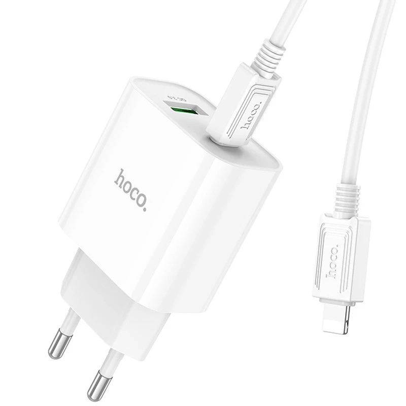 МЗП HOCO C80A Plus Rapido PD20W+QC3.0 (1Type-C/1USB) + Type-C to Lightning – White. Фото 4 з 7