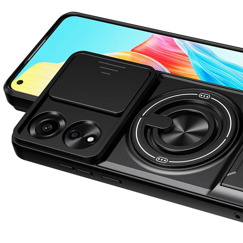 Ударостійкий чохол Camshield StandRing case для Oppo A18 – Black. Фото 2 з 3