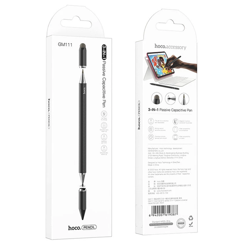 Стилус Hoco GM111 Cool Dynamic series 3in1 Passive Universal Capacitive Pen – Black. Фото 5 из 5