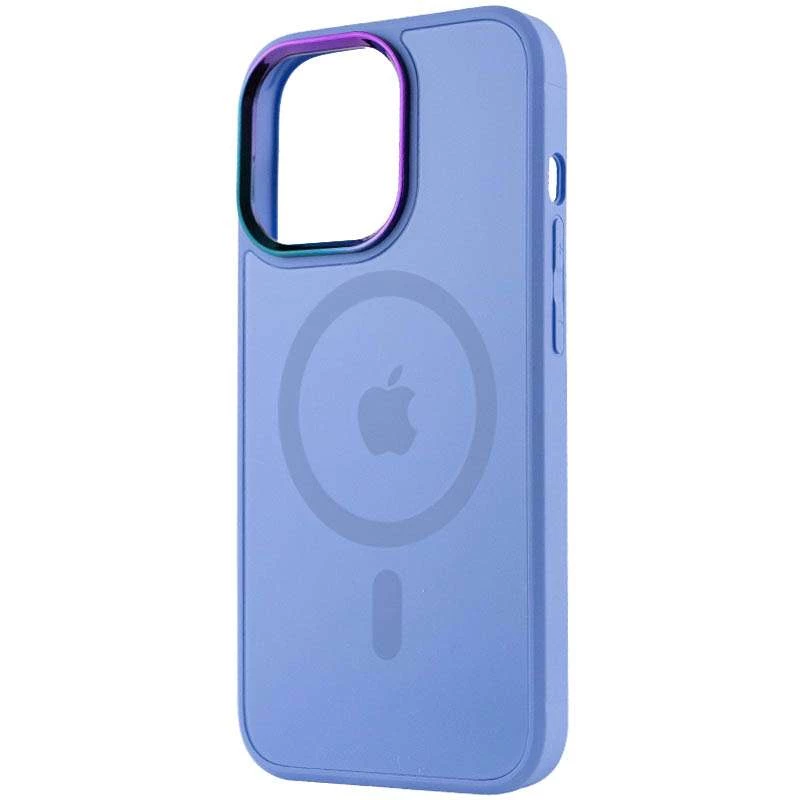 Силиконовый сапфирный чехол с MagSafe та скляною поверхнею на Apple iPhone 14 Pro (6.1") – Lilac Blue. Фото 4 з 7