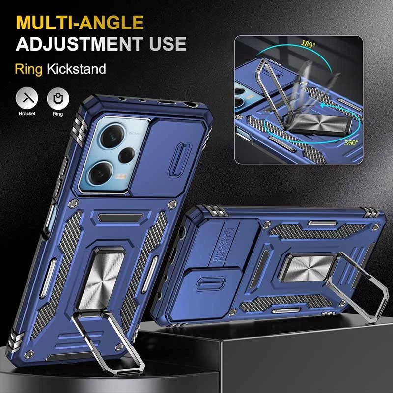 Ударопрочный чехол Square Ring c шторкой на камеру для Xiaomi Redmi 12 – Синий / Navy. Фото 3 из 4