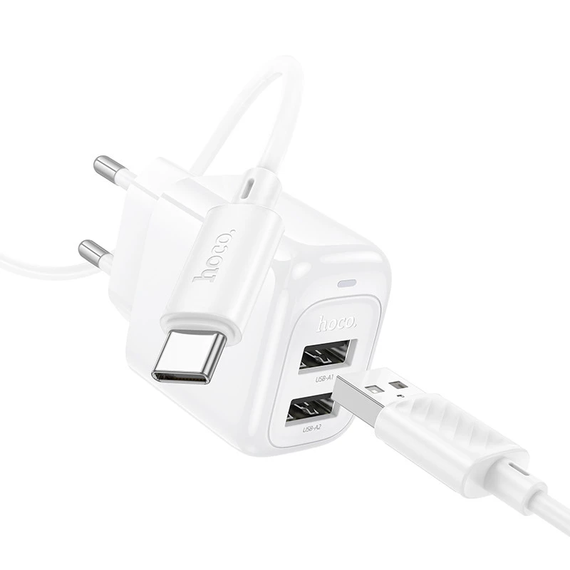 МЗП Hoco CS51A Surplus (2USB-A) + Type-C – White. Фото 4 з 8