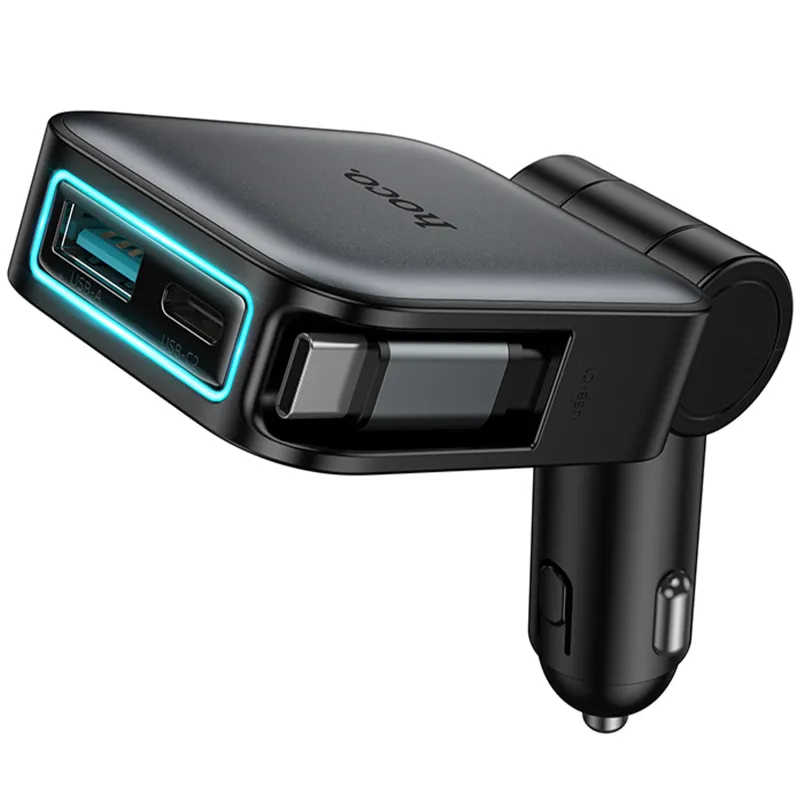 АЗУ Hoco Z67 Triunfar PD60W with retractable cable (1USB-A/2C) – Metal gray. Фото 5 из 6
