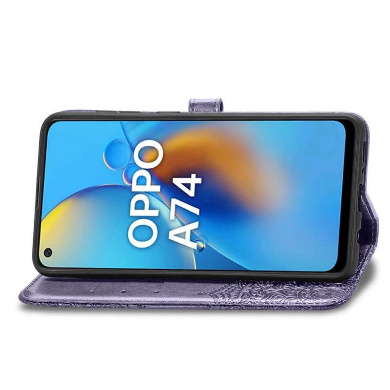 Кожаный чехол-книжка Art Case с визитницей для Oppo A74 4G – Фиолетовый. Фото 3 из 4