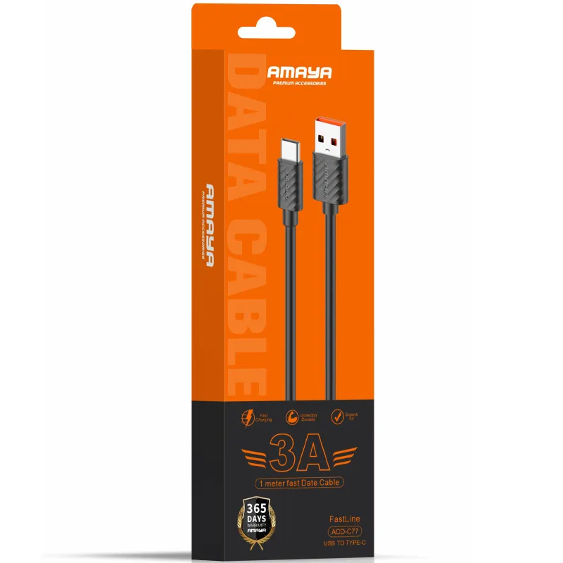 Дата кабель Amaya C77 USB to Type-C 3A (1m) – Black. Фото 2 из 2