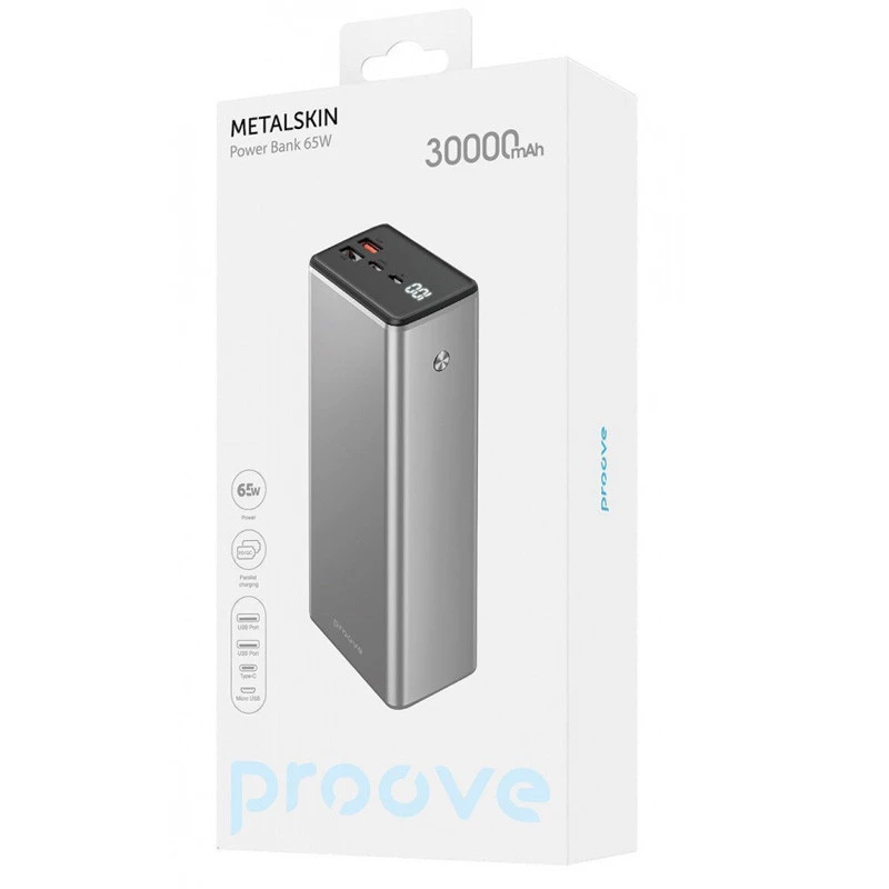 Портативное зарядное устройство Proove Metalskin 65W 30000 mAh – Gray. Фото 2 из 3